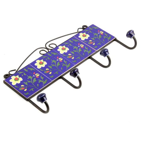 Navy Blue Green Leaf Tiles Hooks